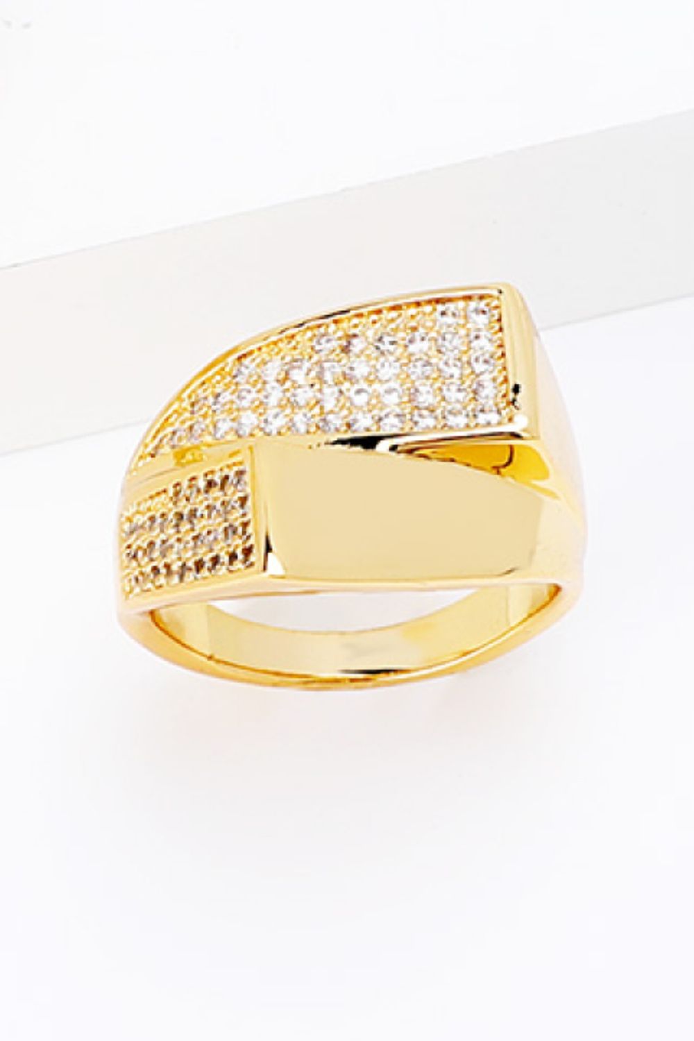Cubic Zirconia Gold-Plated Asymmetrical Ring