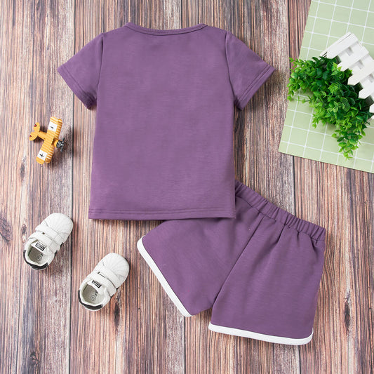 Kids Quarter Button T-Shirt and Drawstring Waist Shorts Set