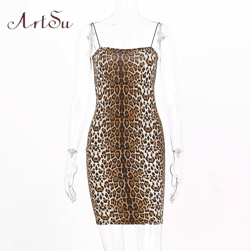 Leopard Print Spaghetti Straps Mini Dress