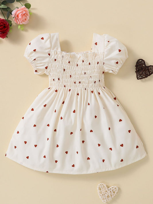 Baby Girl Heart Print Square Neck Dress
