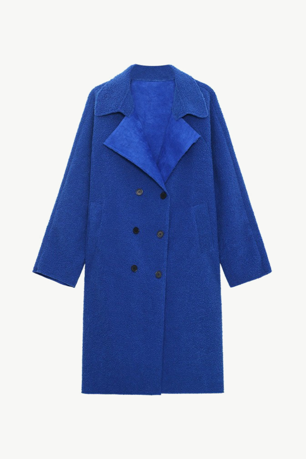 Double-Breasted Belted Lapel Collar Sherpa Coat